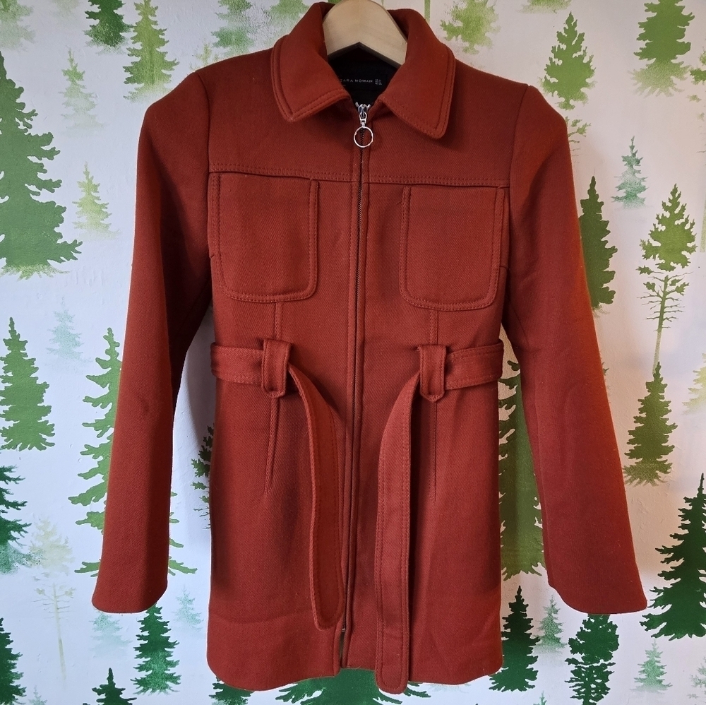 Zara Rust Orange Zip-Up Coat